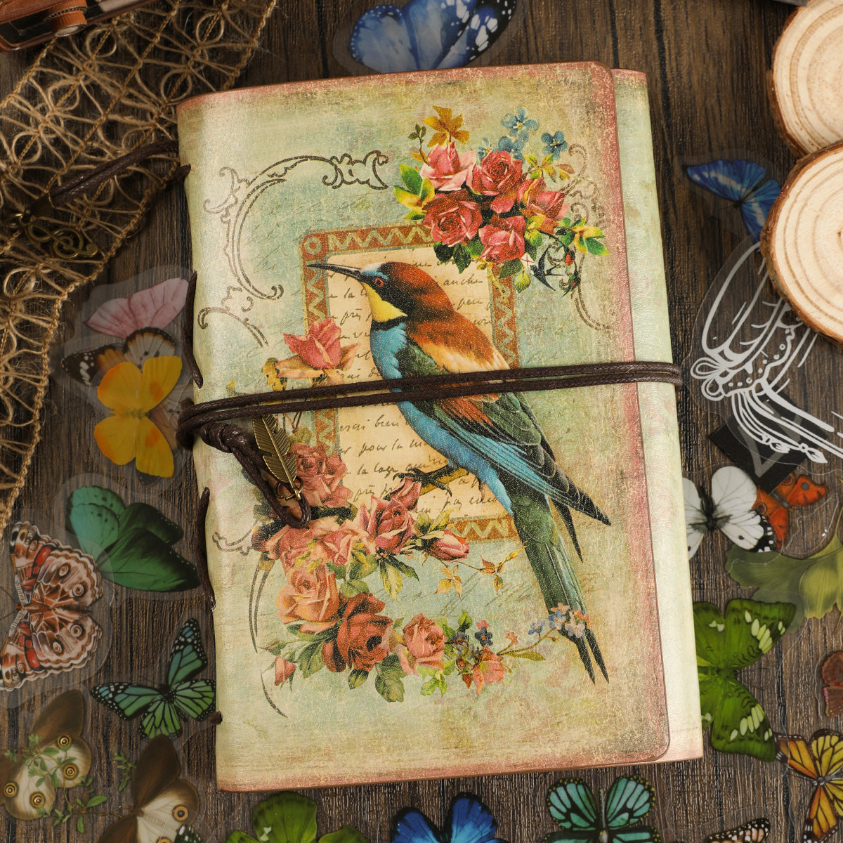 Vintage Flowers & Bird Kraft Paper Refillable Bullet Journal