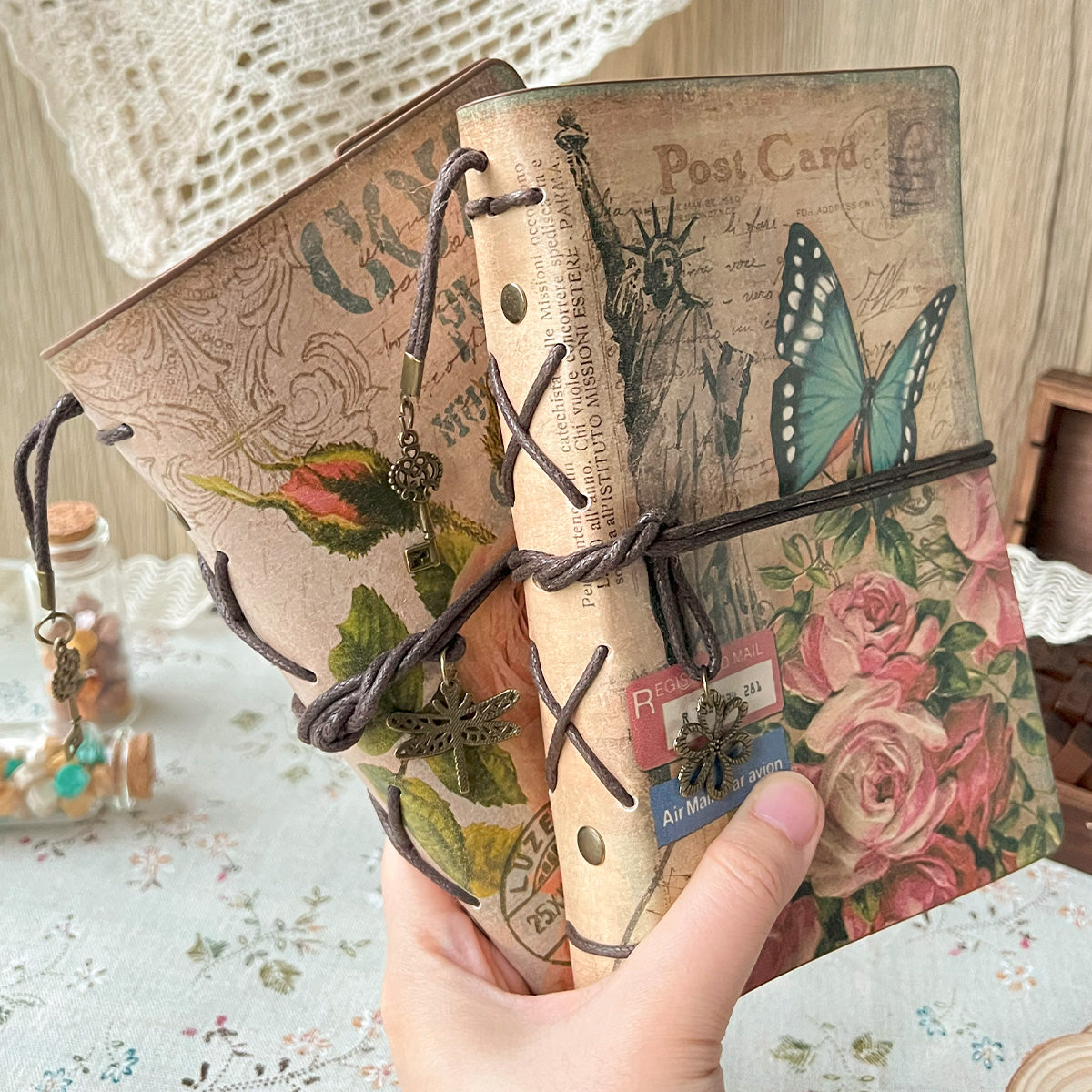 Butterfly & Flower Vintage Kraft Paper Refillable Bullet Journal