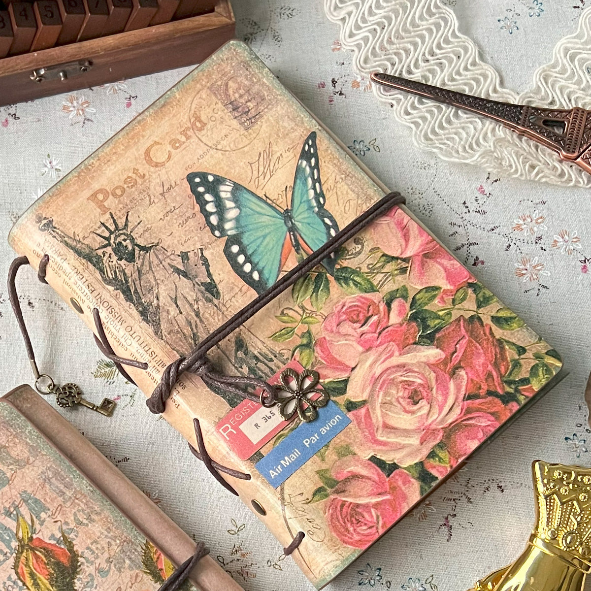 Butterfly & Flower Vintage Kraft Paper Refillable Bullet Journal
