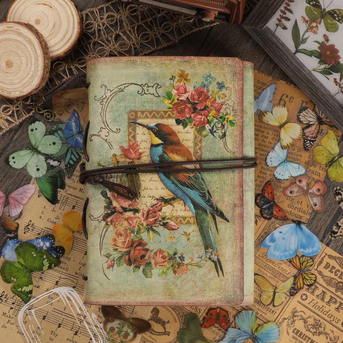 Vintage Flowers & Bird Kraft Paper Refillable Bullet Journal