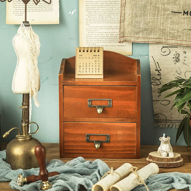 Boîte de rangement rétro en bois à 2 tiroirs