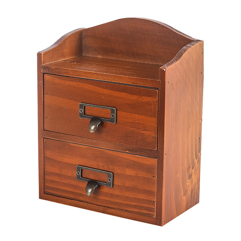 Boîte de rangement rétro en bois à 2 tiroirs
