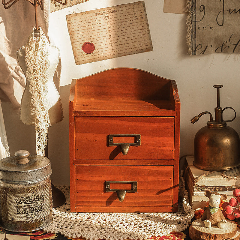 Boîte de rangement rétro en bois à 2 tiroirs