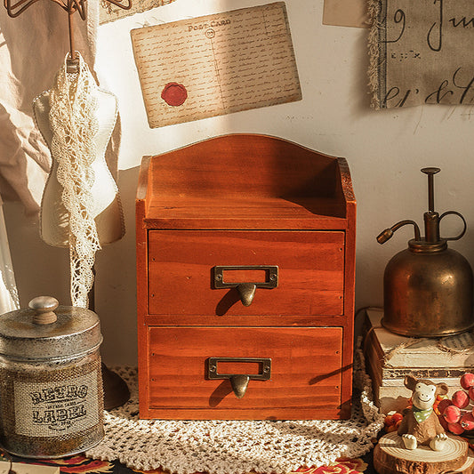 Boîte de rangement rétro en bois à 2 tiroirs