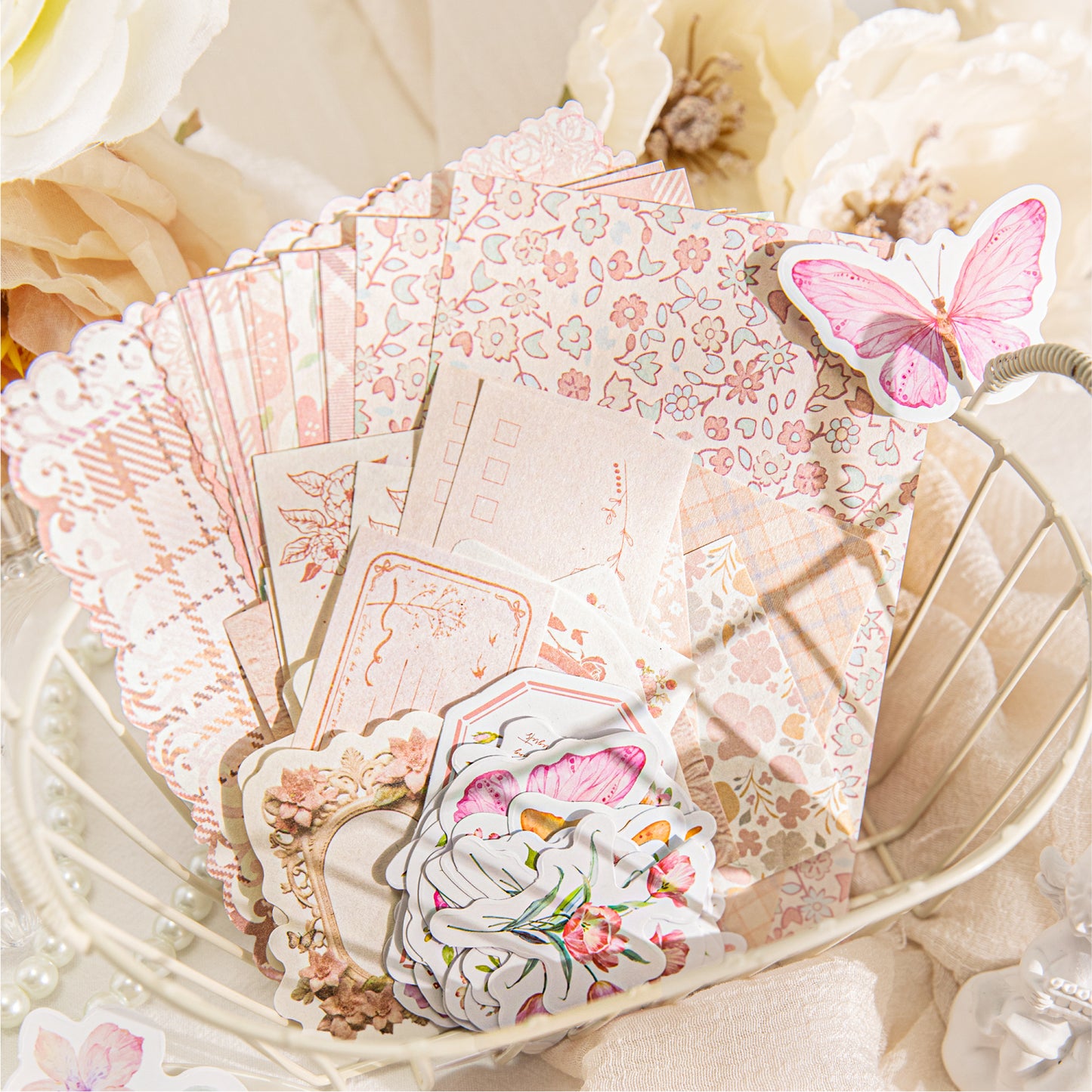 100 Pcs Flower Post Office Sticker & Material Paper Set