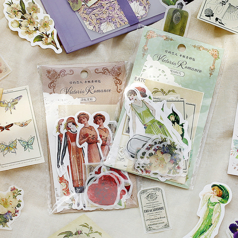 30 Pcs Victorian Lady Sticker & Material Paper Set