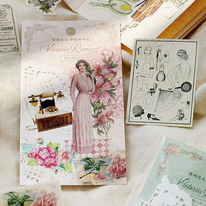 30 Pcs Victorian Lady Sticker & Material Paper Set