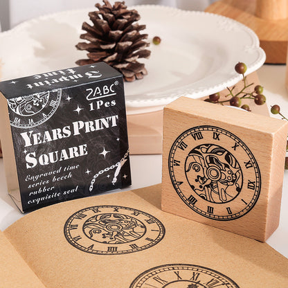 1 Pc Time Printing Wooden Rubber Stamp Set