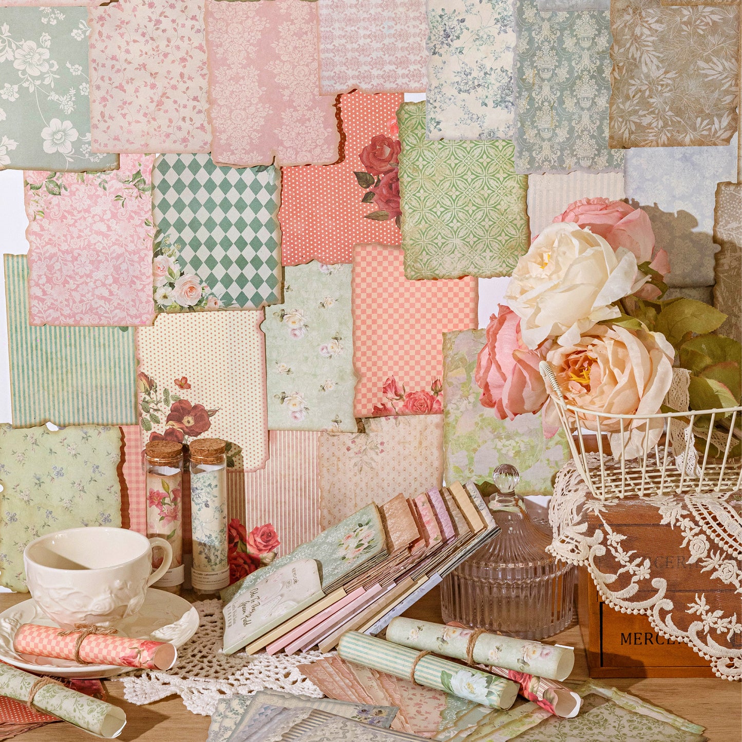 30 Sheets Gentle Flower Wind Material Paper Set