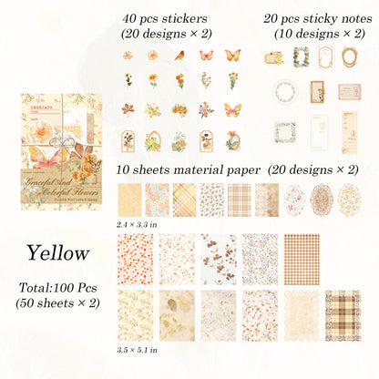 100 Pcs Flower Post Office Sticker & Material Paper Set