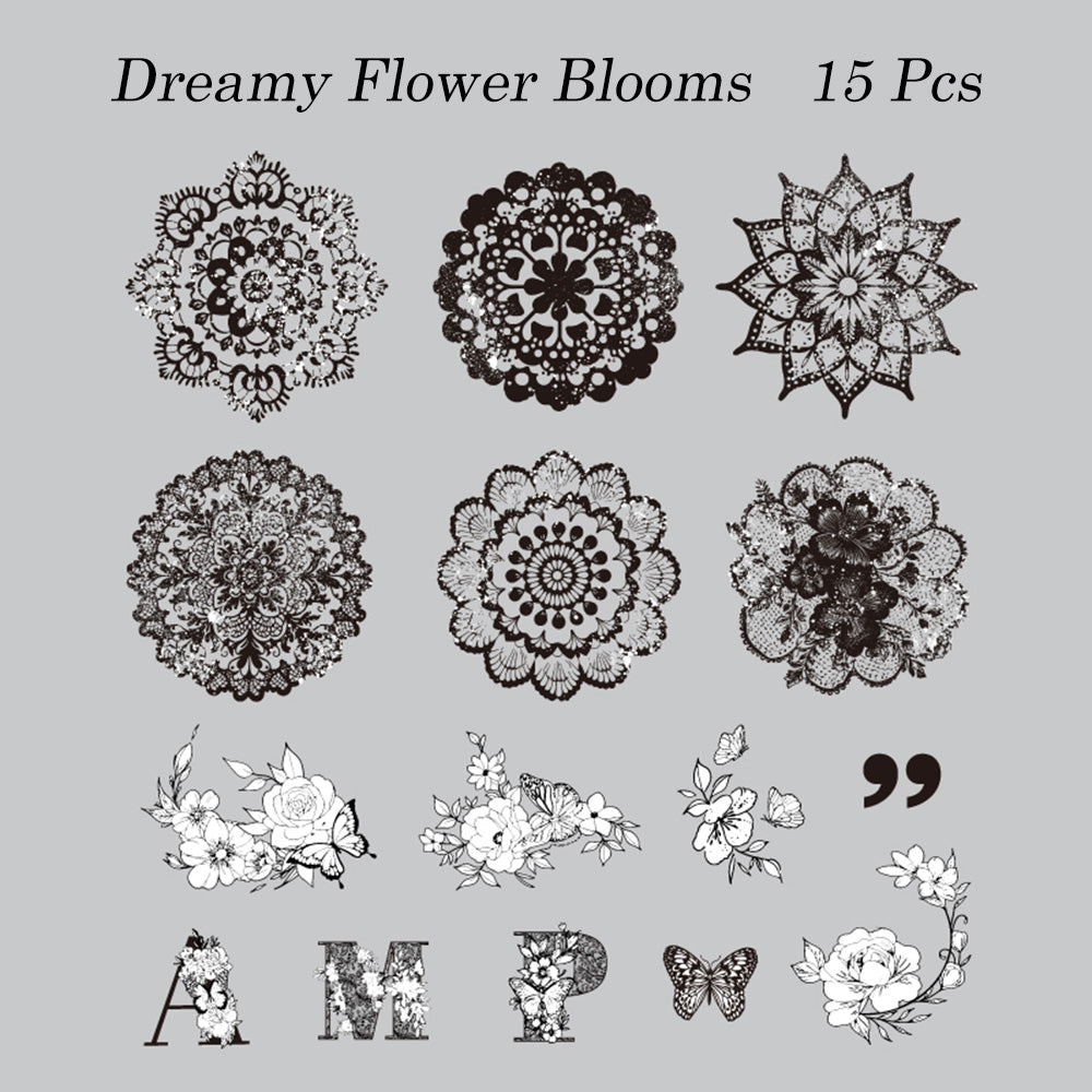 15 Pcs Garden Of Flower Lace PET Sticker Set