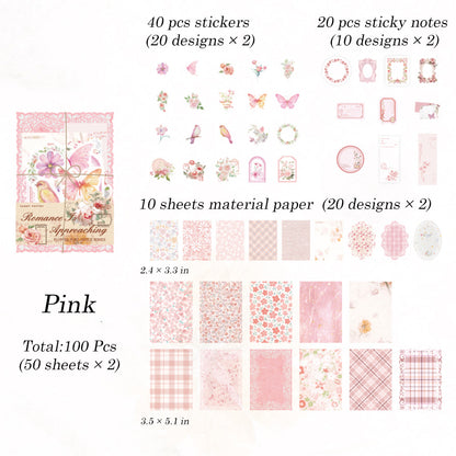 100 Pcs Flower Post Office Sticker & Material Paper Set