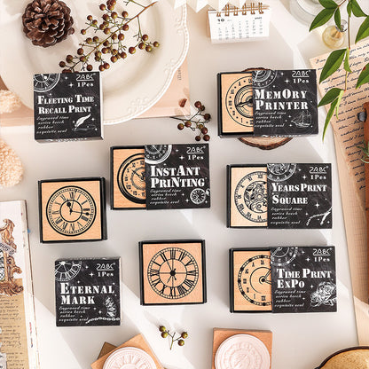 1 Pc Time Printing Wooden Rubber Stamp Set