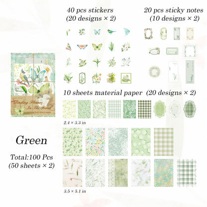 100 Pcs Flower Post Office Sticker & Material Paper Set