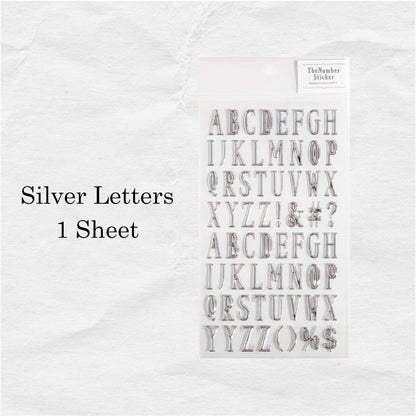 1 Sheet Gold & Silver Digital English 3D Sticker