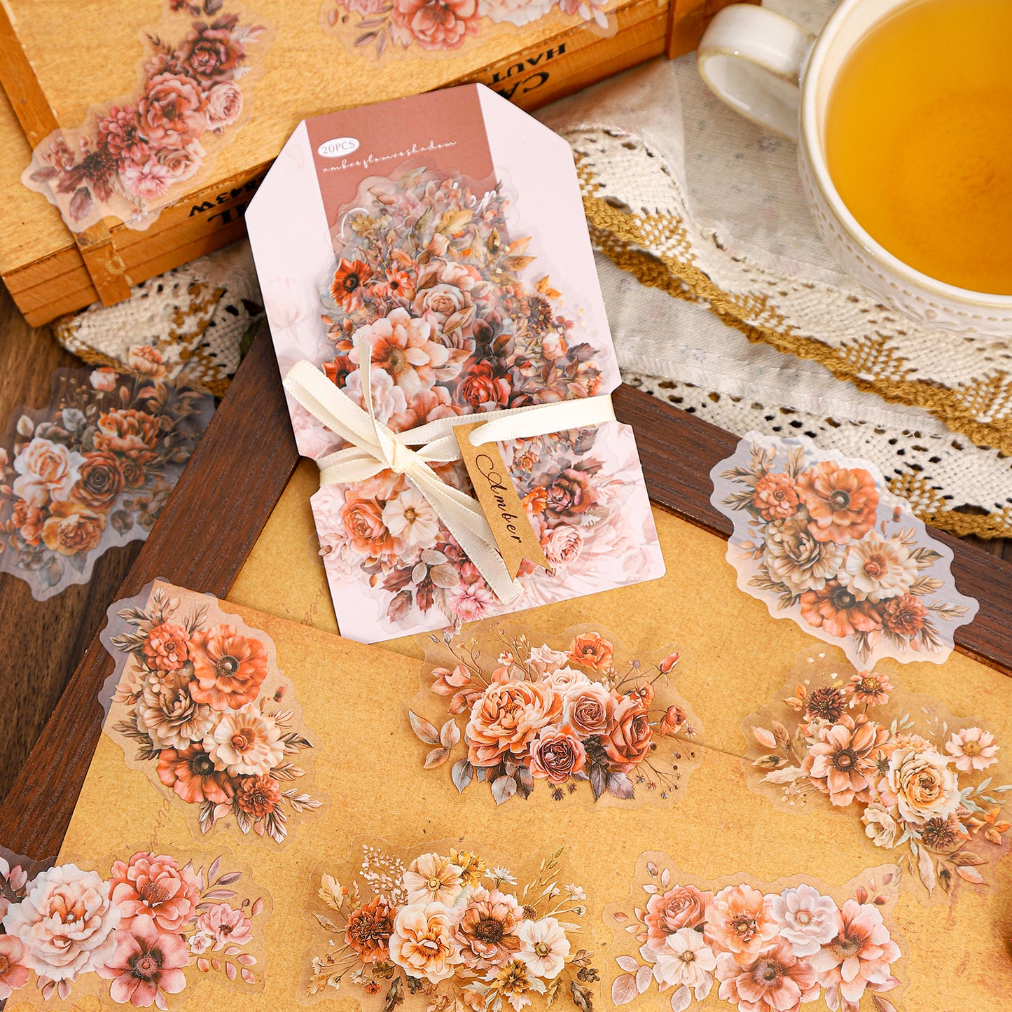 20 Pcs Amber Flower Shadow Sticker Set