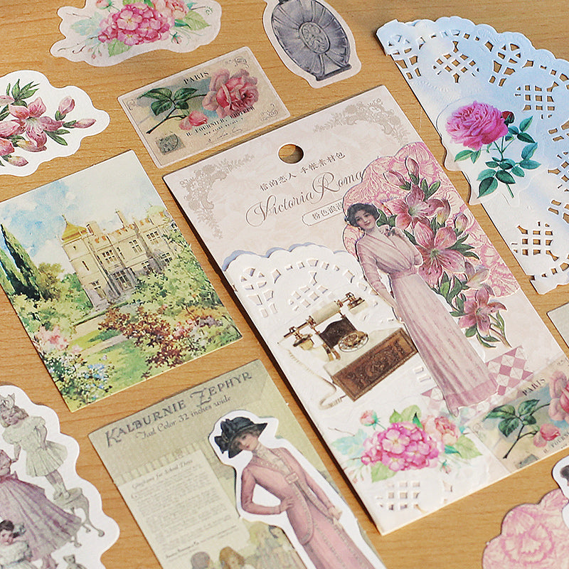 30 Pcs Victorian Lady Sticker & Material Paper Set