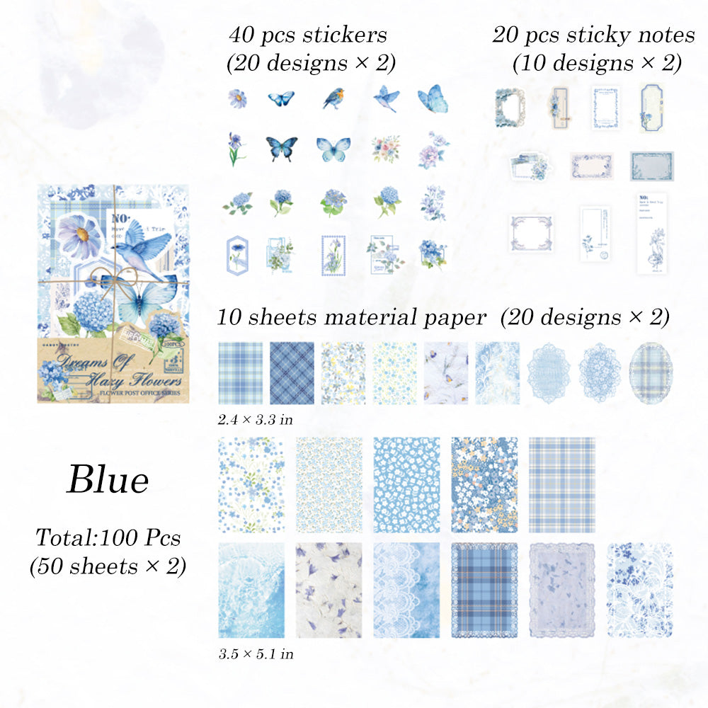 100 Pcs Flower Post Office Sticker & Material Paper Set