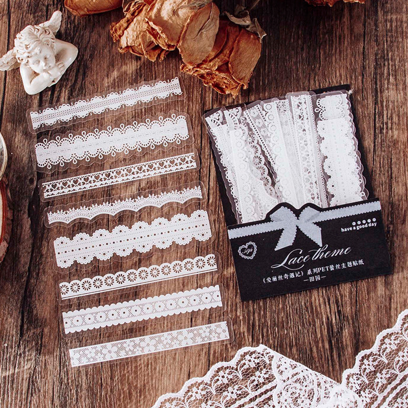 30 Pcs Alice's Adventures Lace PET Sticker Set