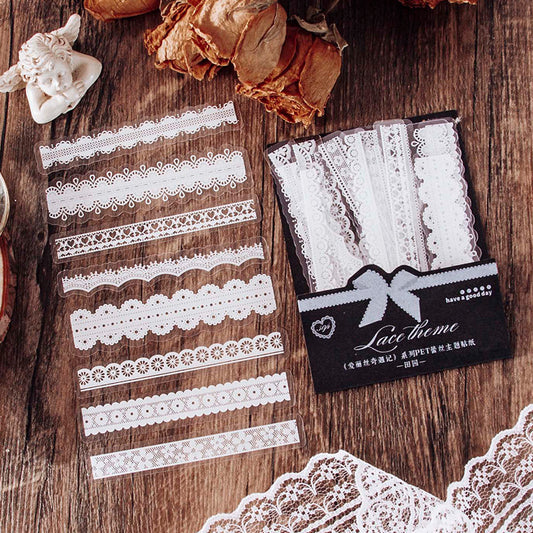 30 Pcs Alice's Adventures Lace PET Sticker Set