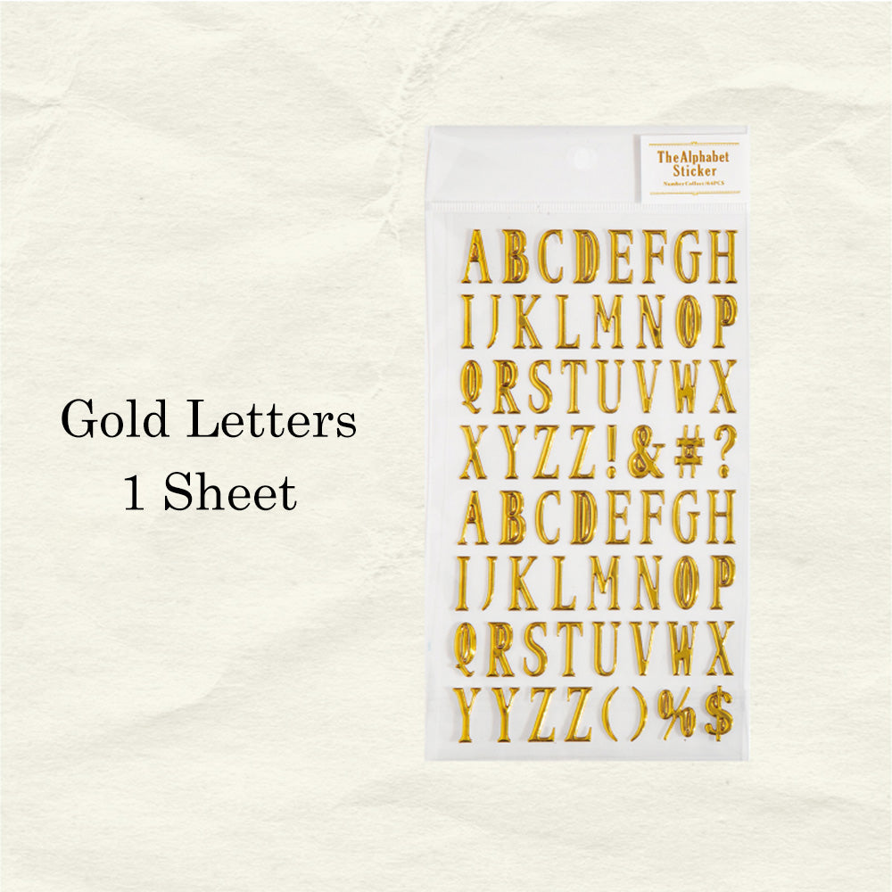 1 Sheet Gold & Silver Digital English 3D Sticker