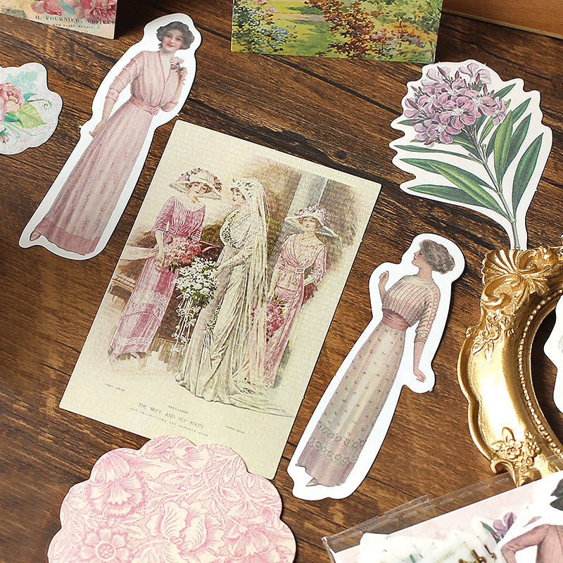 30 Pcs Victorian Lady Sticker & Material Paper Set