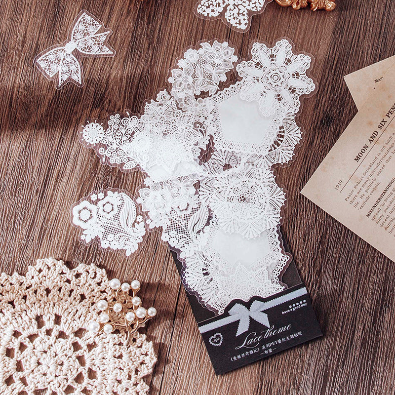 30 Pcs Alice's Adventures Lace PET Sticker Set