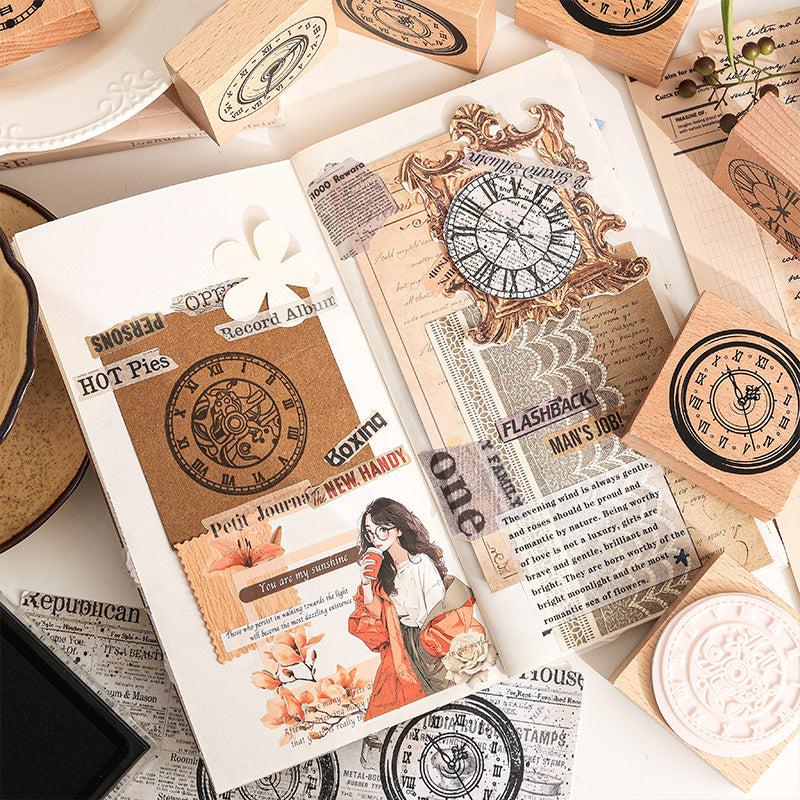 1 Pc Time Printing Wooden Rubber Stamp Set