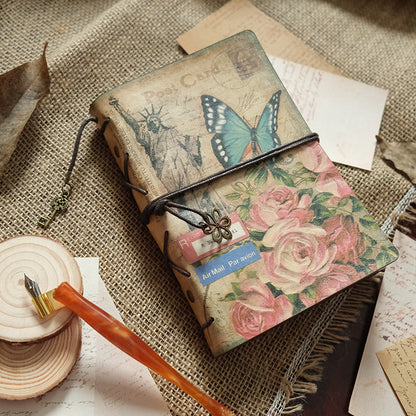 Butterfly & Flower Vintage Kraft Paper Refillable Bullet Journal