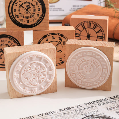 1 Pc Time Printing Wooden Rubber Stamp Set