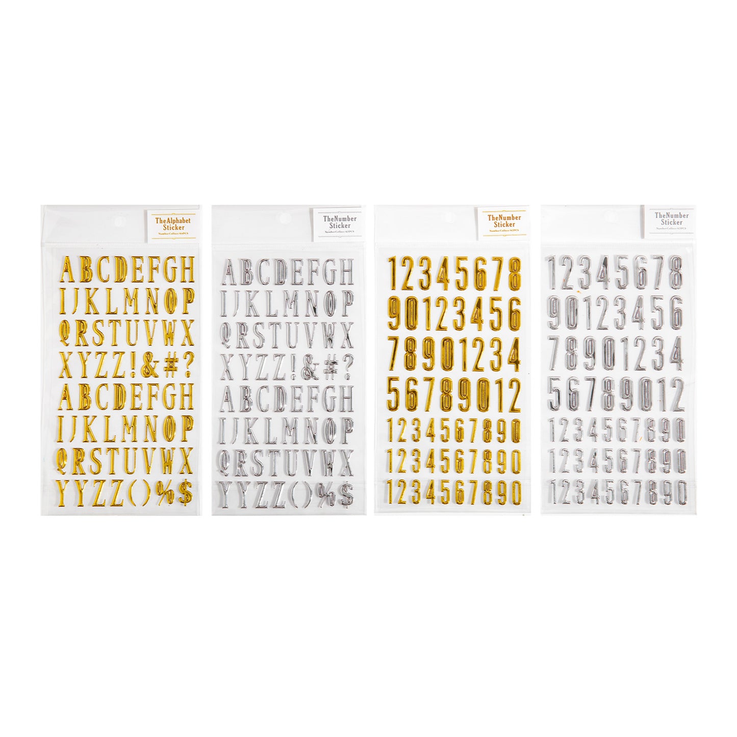 1 Sheet Gold & Silver Digital English 3D Sticker