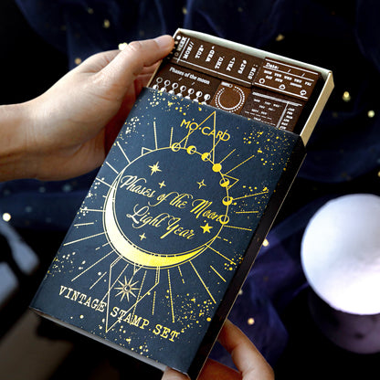 29 Pcs Lunar Phase Light Year Wooden Rubber Stamp Set