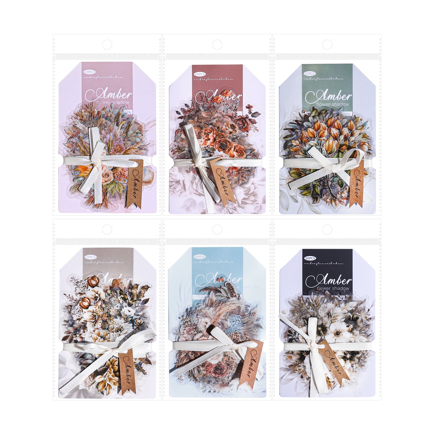 20 Pcs Amber Flower Shadow Sticker Set