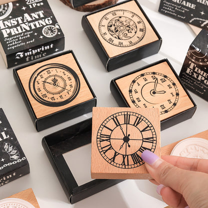 1 Pc Time Printing Wooden Rubber Stamp Set