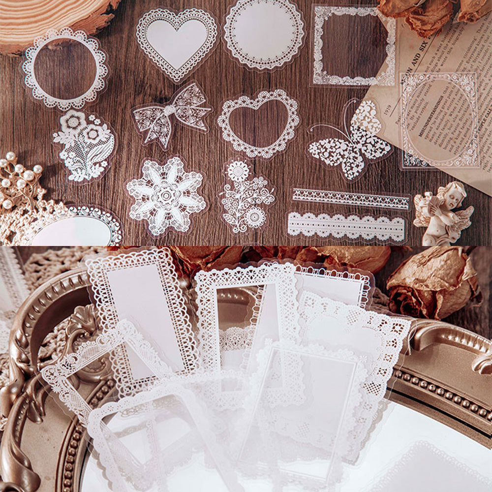 30 Pcs Alice's Adventures Lace PET Sticker Set