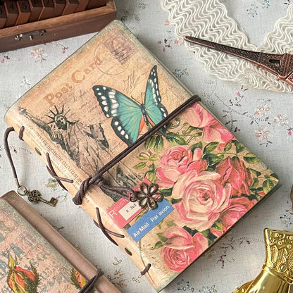 Butterfly & Flower Vintage Kraft Paper Refillable Bullet Journal