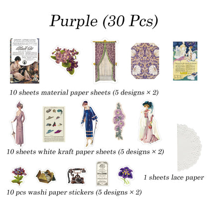 30 Pcs Victorian Lady Sticker & Material Paper Set