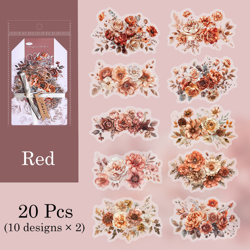 20 Pcs Amber Flower Shadow Sticker Set