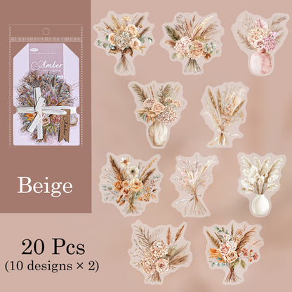 20 Pcs Amber Flower Shadow Sticker Set