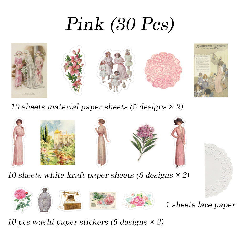 30 Pcs Victorian Lady Sticker & Material Paper Set