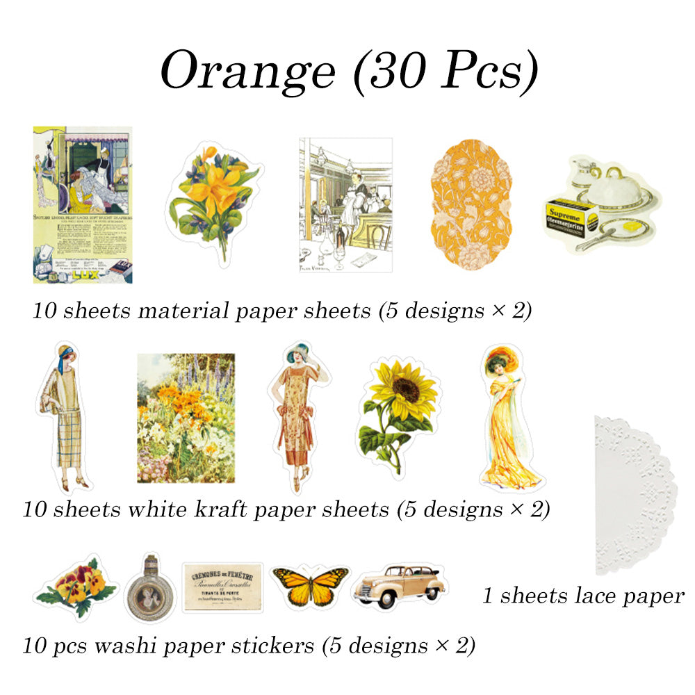 30 Pcs Victorian Lady Sticker & Material Paper Set